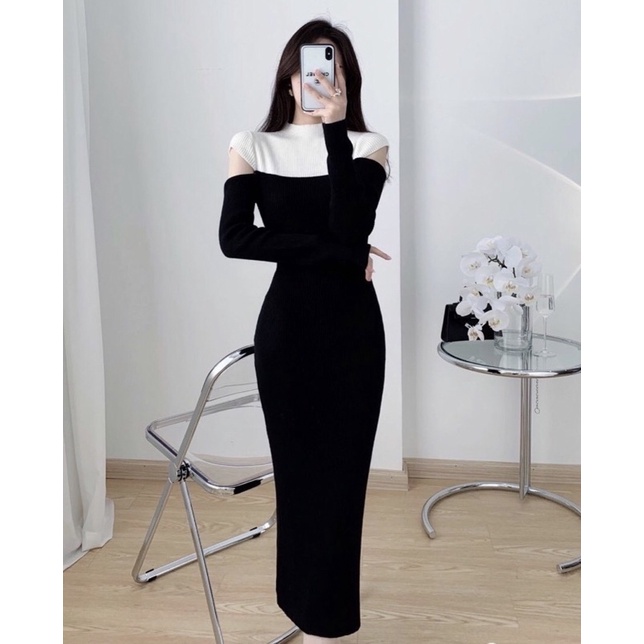 ĐẦM BODY ĐEN PHỐI KHOÉT TAY DÀI