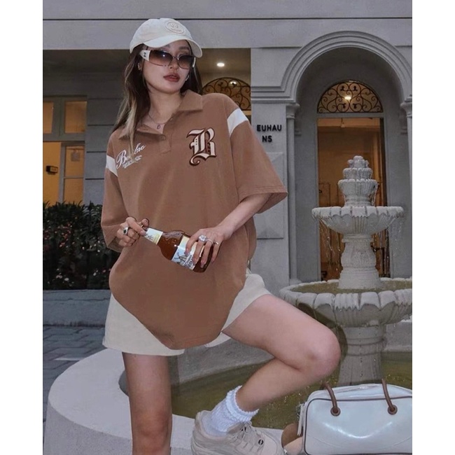 Bộ đồ nữ áo thun Polo nâu tây Beerbro quần short Be [FREESHIP] Áo Polo cổ bẻ 97 quần đùi kaki cực chất FREESIZE