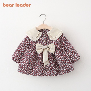 Đầm BEAR LEADER tay dài họa tiết hoa đính nơ phong cách Hàn Quốc thời trang thu đông dành cho bé gái 0-24 tháng tuổi