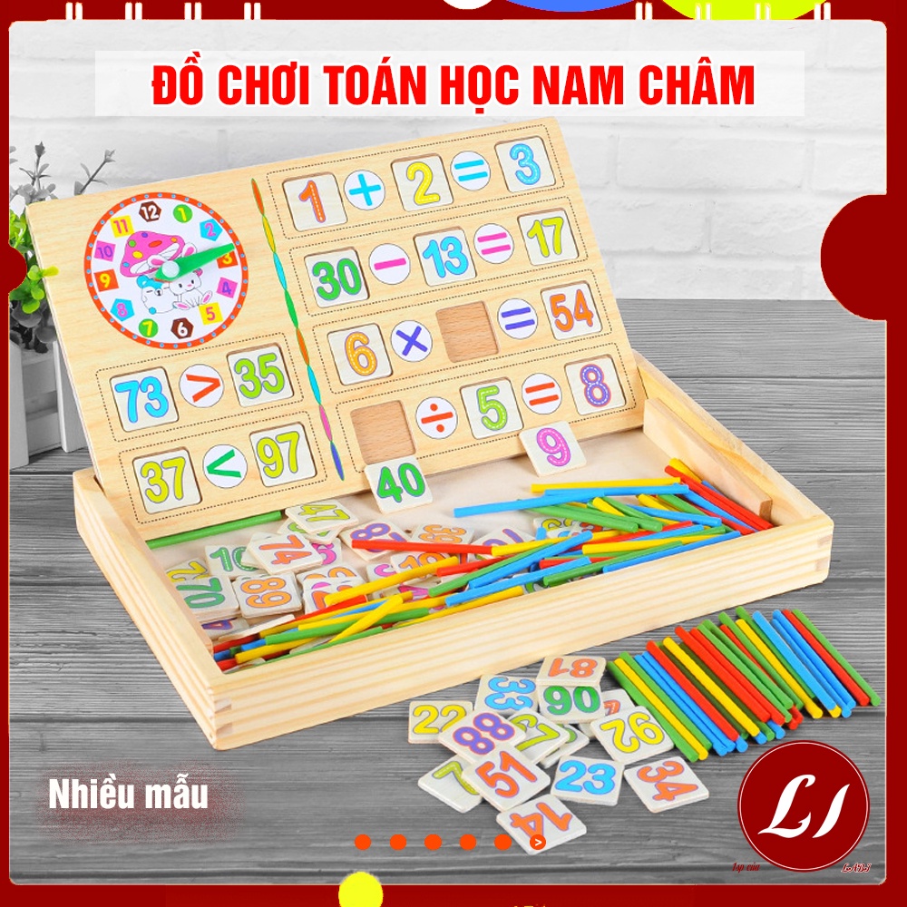 Đồ chơi XẾP GỖ toán học NAM CHÂM có que tính cho bé (Hộp chữ nhật)