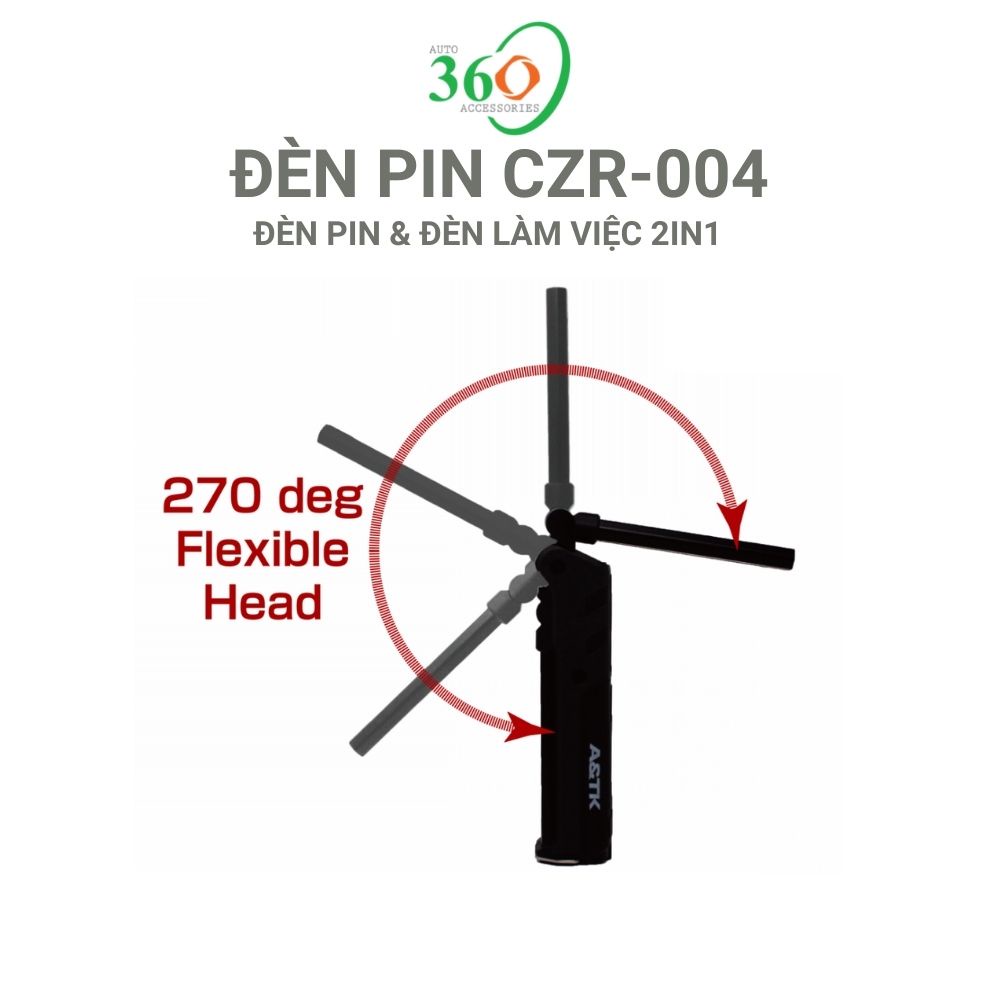 Đèn pin siêu sáng A&TK CZR-004 mini cầm tay đa năng chống nước đế nam châm có móc treo