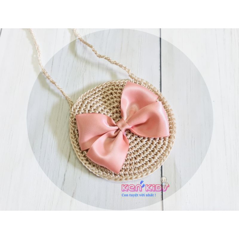 Túi xách cói handmade phối nơ, xinh xắn cho bé gái