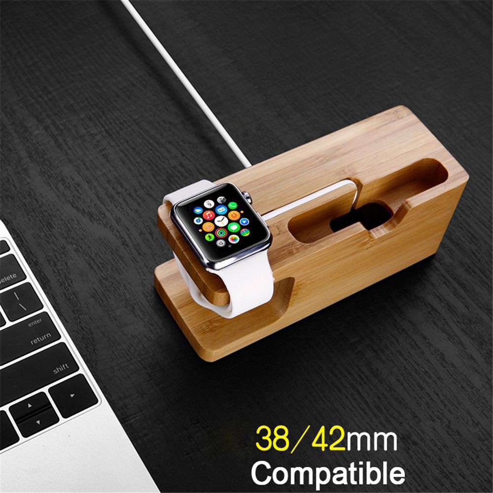 Đế gỗ giữ điện thoại &amp;amp; đồng hồ Apple Watch