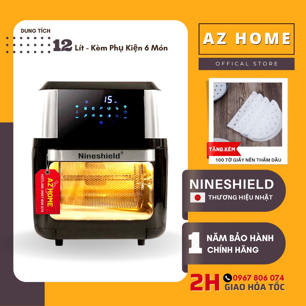 Nồi Chiên Không Dầu NINESHIELD 12L Điện Tử KB - 1201 Thương Hiệu Nhật, Công Suất 1800W, 6 Món Phụ Kiện, Hàng Chính Hãng
