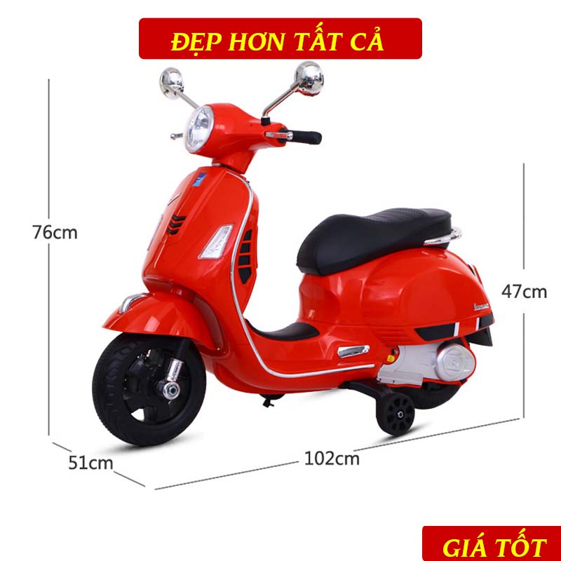 Xe Máy Điện Trẻ Em Vespa Cho Bé Từ 2-8 Tuổi Siêu Đẹp, Ngồi Được 2 Bé, Tải Trọng 40kg