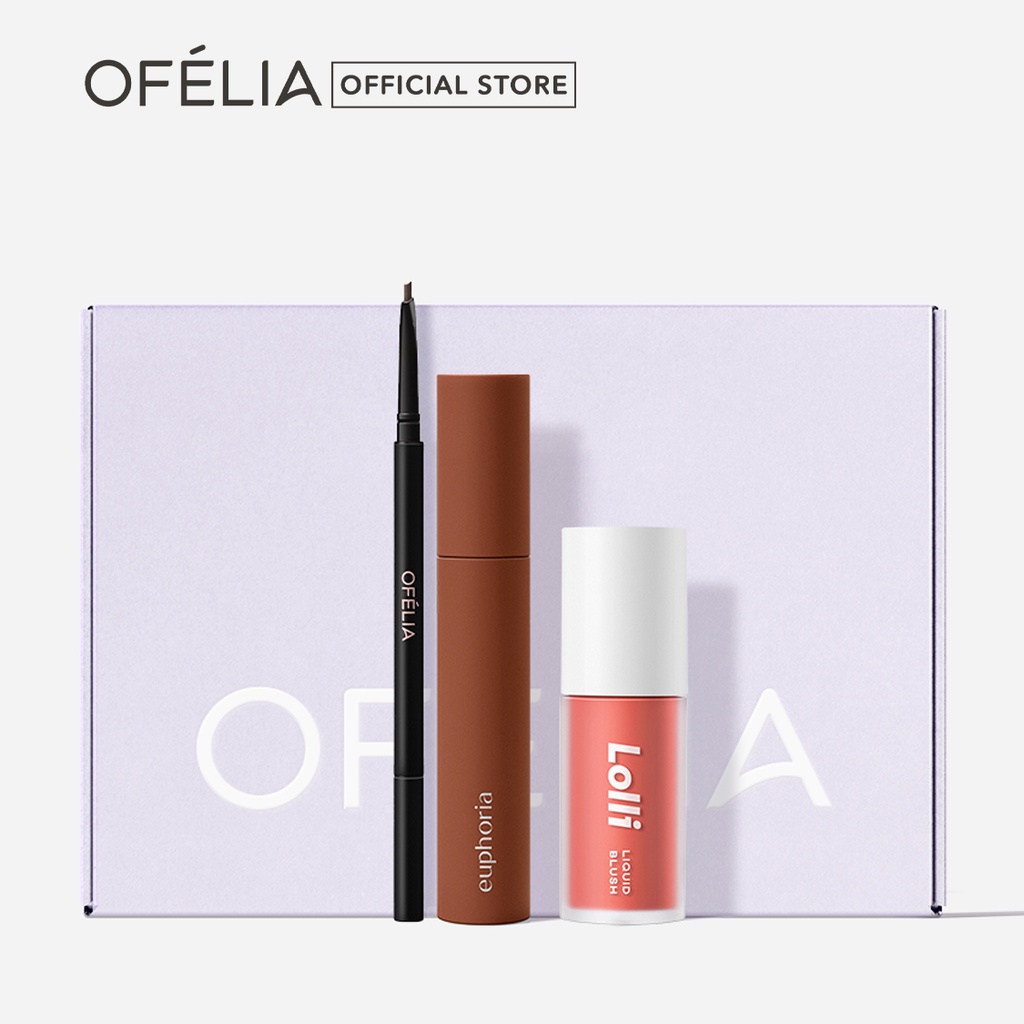 OFÉLIA Flaming Makeup Set - Set Son + Má Hồng Kem + Chì Kẻ Mày (4.2g x 4.3g x 0.05g)