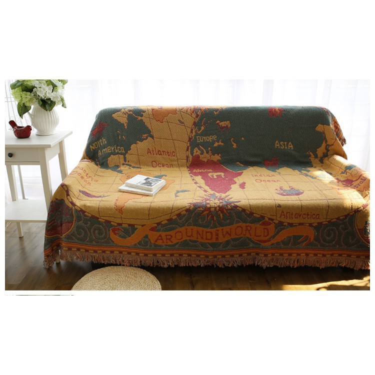 Thảm Thổ Cẩm Bohemian180cm x 230cm Nhập Khẩu BD09, Khăn Phủ Sofa Đa Năng Sử Dụng Cả 2 Mặt