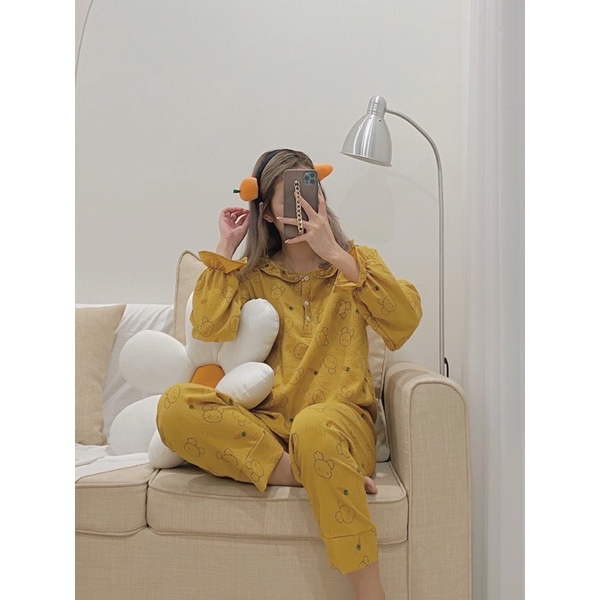 [ Ảnh tật ] Bộ ngủ pyjama cổ viền bèo chất đũi xốp in hình cute | BigBuy360 - bigbuy360.vn