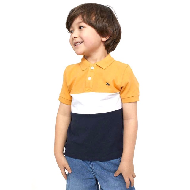 Áo polo nhiều màu Vàng-Xám cho bé trai (7-19Kg) - Vải thun cotton co dãn thoải mái cho bé
