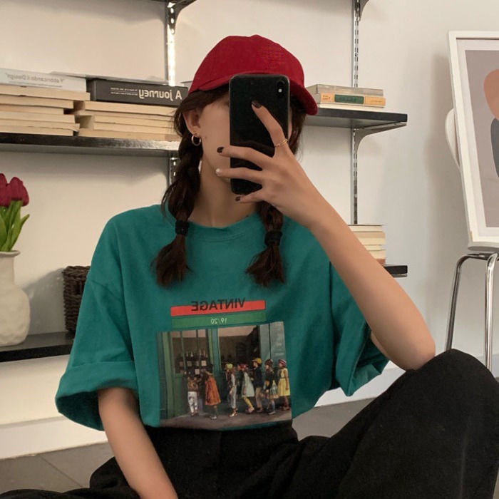 100% cotton Áo thun phong cách Ulzzang Hàn Quốc mẫu 2023 mới trẻ trung thời trang