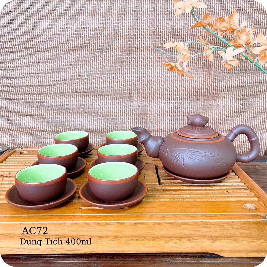 Bộ ấm chén uống trà ⚱ Gốm Sứ Bát Tràng ⚱ ấm trà Đào đỏ cao cấp tử sa GOMPHUQUY AC72