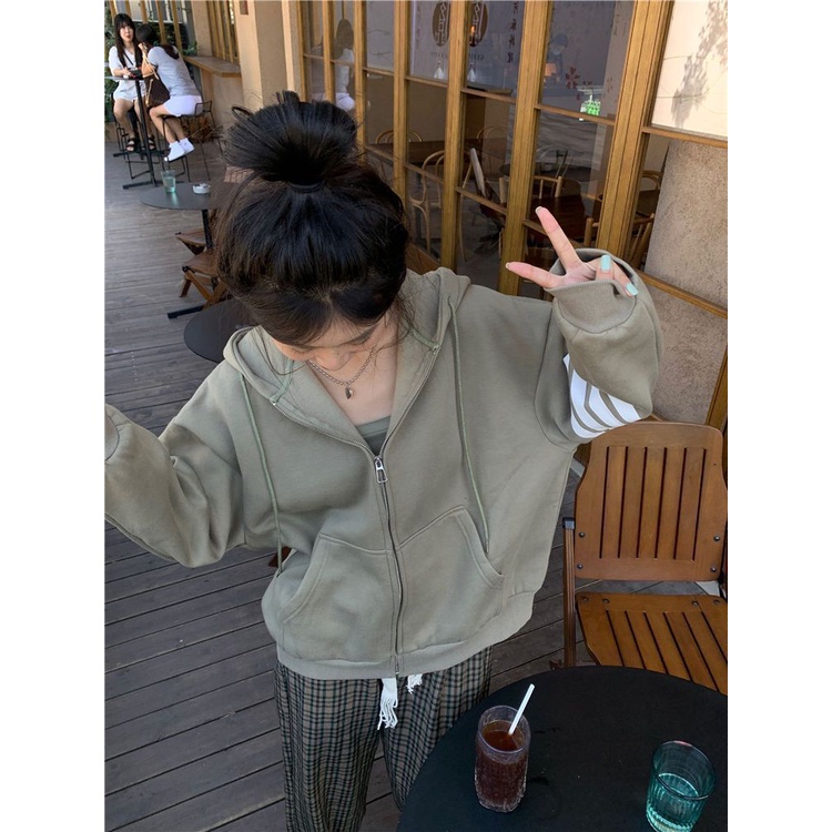 COZOK Retro Hong Kong flavor contrast color fashion all-match loose long-sleeved hooded sweater