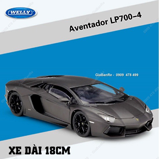 Xe Mô Hình Kim Loại Tỉ Lệ 1:24 -  Lambo Aventador - Welly - Đen Nhám - 8299de