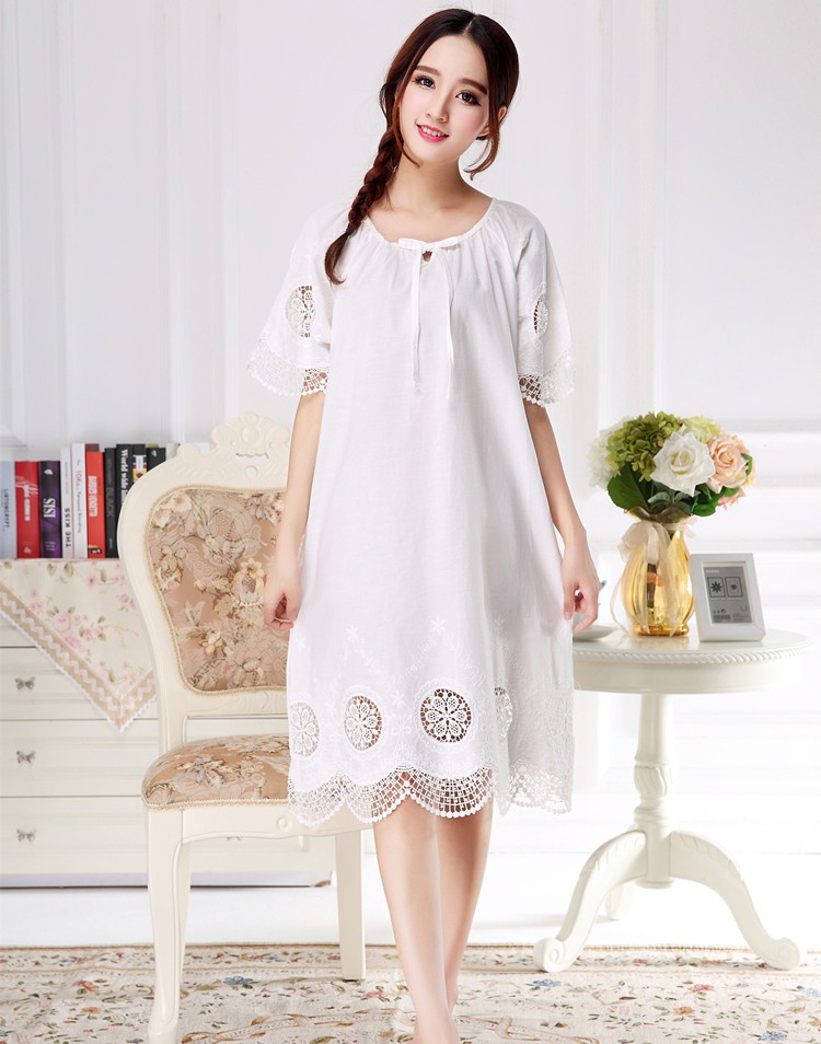 Đầm Ngủ Tay Ngắn Chất Liệu Cotton Thêu Họa Tiết Phong Cách Hàn Quốc Quyến Rũ Cho Nữ