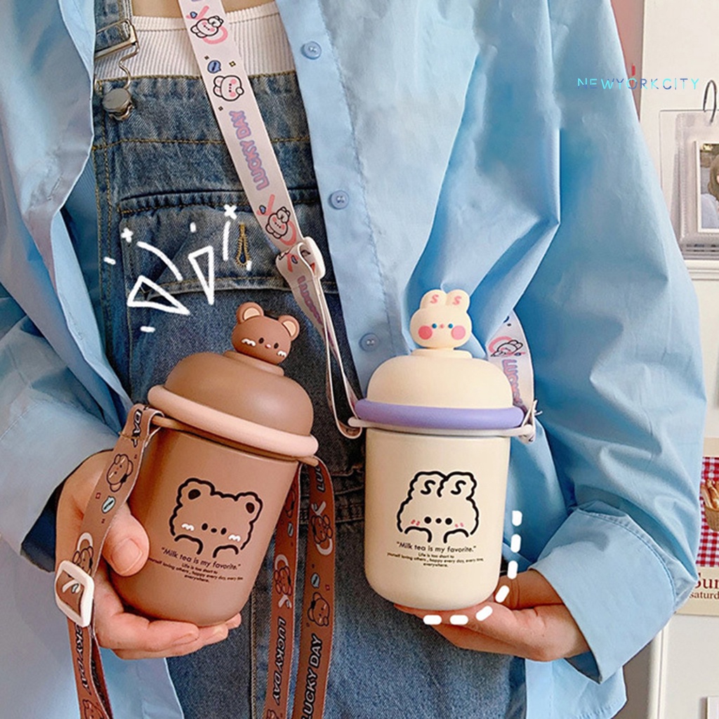 Bình Nước Giữ Nhiệt 350ML Bằng Thép Không Gỉ In Họa Tiết Hoạt Hình Dễ Mang Theo Có Thể Tái Sử Dụng