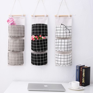 túi giỏ vải bố đựng đồ treo tường treo đồ vintage 3 ngăn đựng đồ decor trang trí nhà cửa