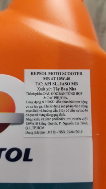 Dầu nhớt bán tổng hợp cao cấp xe tay ga Repsol Moto Scooter MB 10W-40