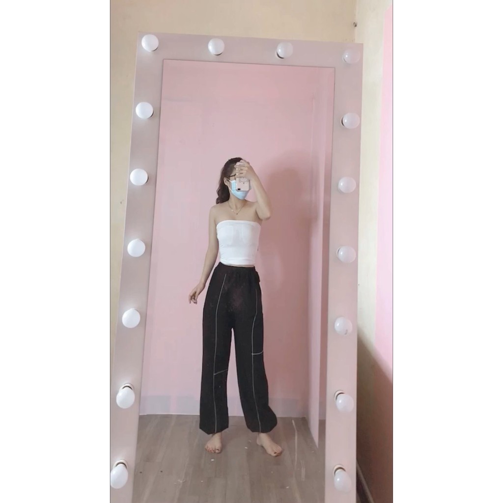 Quần jogger ống rộng cạp cao họa tiết viền chỉ trắng dáng suông phong cách ulzzang_ranstore | BigBuy360 - bigbuy360.vn