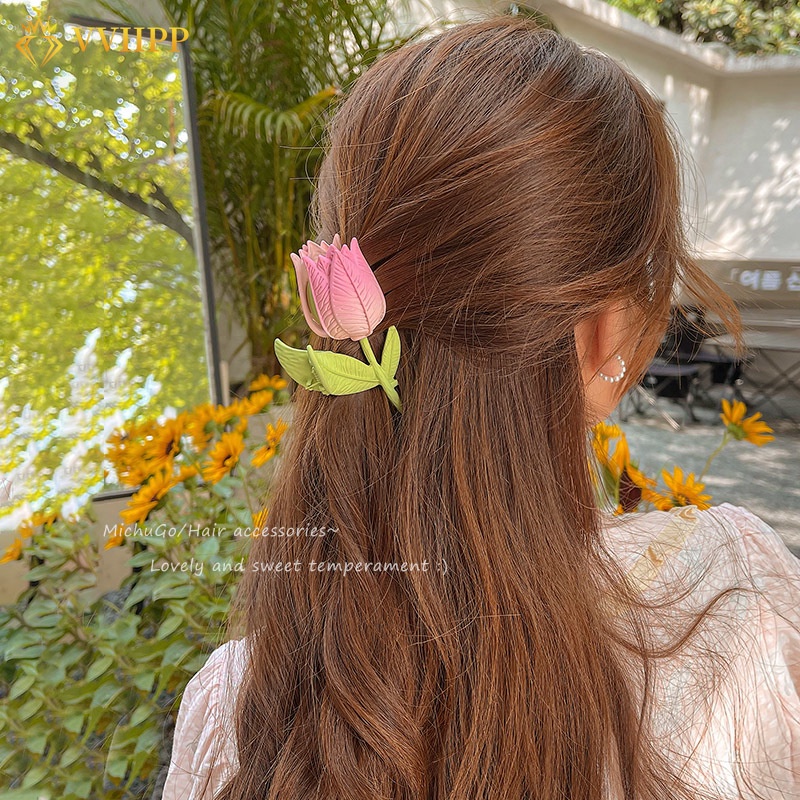 Kẹp Tóc Hình Hoa Tulip Hồng Thời Trang Hàn Quốc Cho Nữ