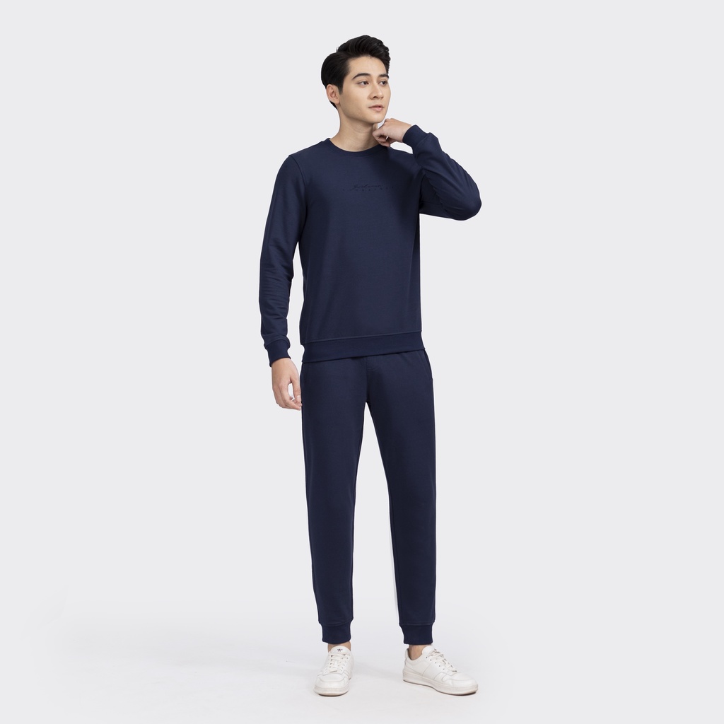 Bộ Đồ Dài Thu Đông Mặc Nhà Nam INSIDEMEN ILH004W2 Vải Cotton Trơn Màu Dáng Suông Bo Cổ Tay Gấu Áo Cổ Tròn Quần Cạp Chun