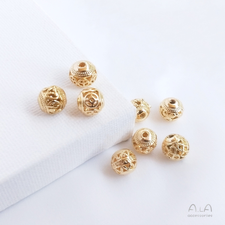 Chuỗi Hạt Cườm Đồng 14K Hình Tròn Nhiều Màu Sắc Dùng Làm Trang Sức diy 8mm