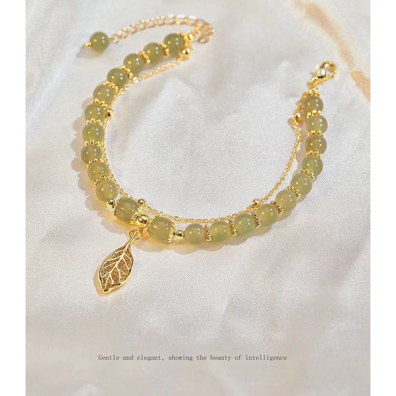 Hetian Yu Vòng Tay Hạt Ngọc Bích Nhẹ Nhàng Không Phai Màu Phong Cách Trung Hoa Sang Trọng Cho Nữ