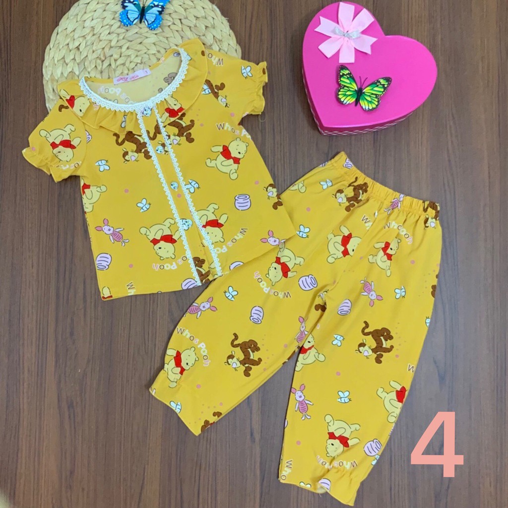 SIZE 1-8 (10-28KG) ĐỒ BỘ BÉ GÁI VOAN LỤA TAY NGẮN QUẦN DÀI IN HỌA TIẾT