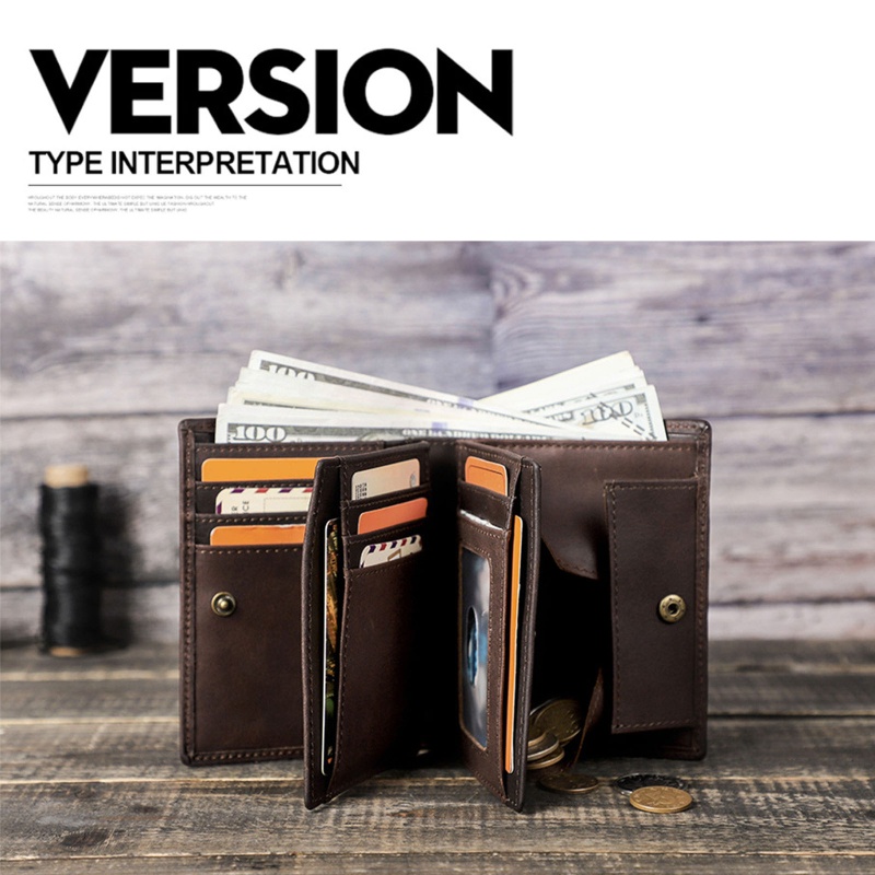 Youyo Ví Ngắn Gập Ba Bằng Da Bò Có Ngăn Đựng Thẻ Tín Dụng RFID Chống Trộm Vintage Cho Nam