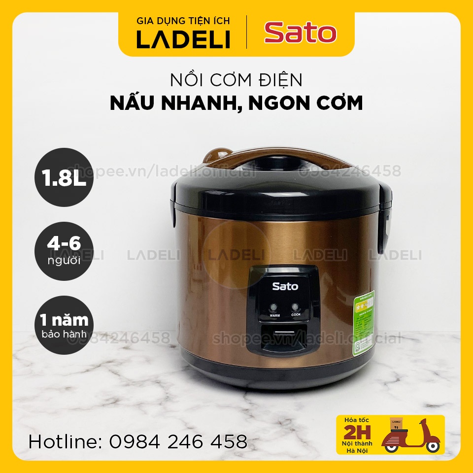 [Mã ELHADEV giảm 4% đơn 300K] Nồi cơm điện 1.8L SATO 18B049 vỏ tôn mạ kẽm