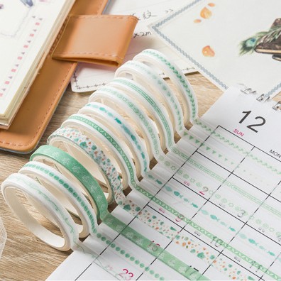 &lt;Ảnh Thật Shop Chụp&gt; Hộp 10 Cuộn Băng Keo Washi Tape Mini 5mm DIY Trang Trí Bullet Journal Nhật Ký, Sổ Lưu Niệm Teeci678