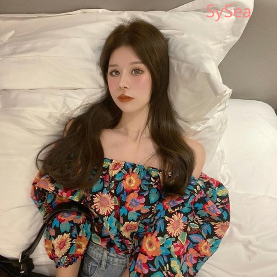 Áo hoa trễ vai tay phồng dáng rộng thời trang cho nữ