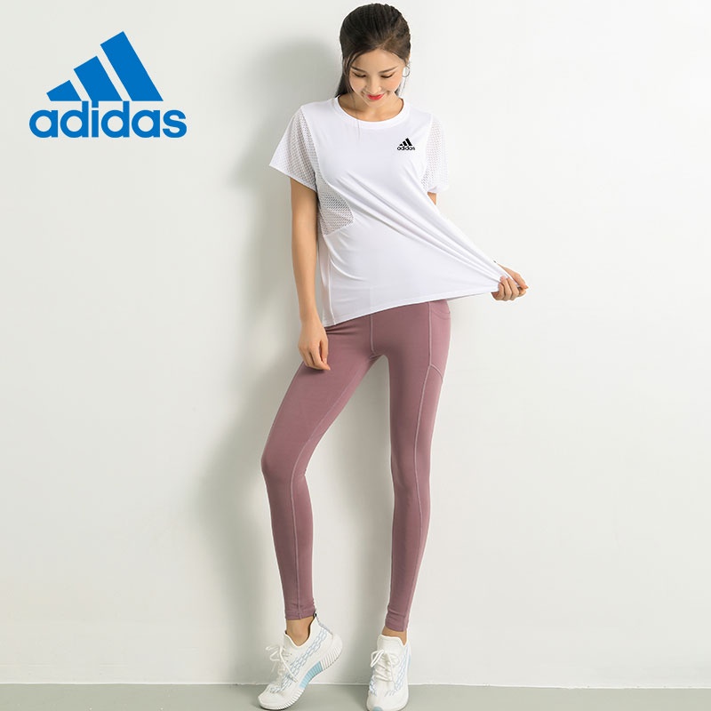 Adidas Áo Thun Thể Thao Ngắn Tay Cổ Tròn Phối Lưới Thoáng Khí Nhanh Khô Cho Nữ