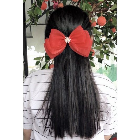 Kẹp tóc nơ voan xước 3 tầng