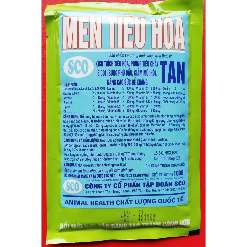 1 gói Men tiêu hóa cao cấp 100g phòng tiêu chảy, giúp tiêu hóa hoàn toàn thức ăn, giảm mùi hôi của phân