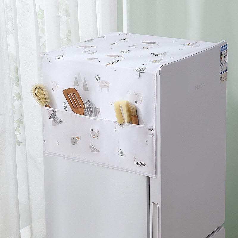 Tấm Phủ Tủ Lạnh Chống Bụi Chống Nước 130x54cm Cao Cấp, Khăn Vải Che Tủ Lạnh PVC Không Thấm Nước Hoa Văn Hiện Đại