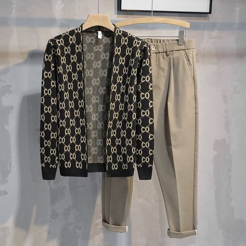 Áo Khoác Cardigan Dệt Kim Màu Trơn In Chữ Phong Cách Mới Thời Trang Xuân Thu Cho Nam