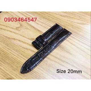 Dây da đồng hồ cá sấu màu nâu size 20mm