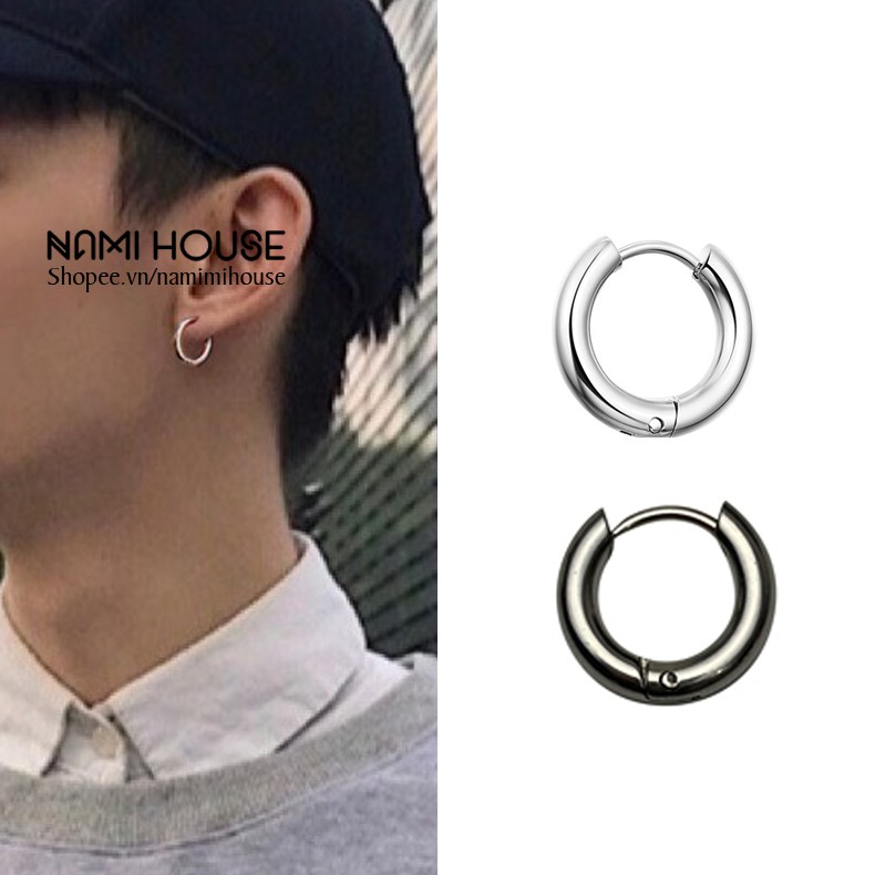 Bông tai nam nữ khoen tròn loại nhỏ 8mm ôm sát tai phụ kiện unisex idol kpop hàn quốc - namimi