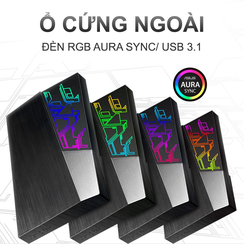 HDD BOX Asus FX 1TB/ 2TB Aure Sync RGB, USB 3.1 Gen1/ Mã hoá AES 256 bit, Sao lưu tự động ( (EHD-A1T/EHD-A2T)