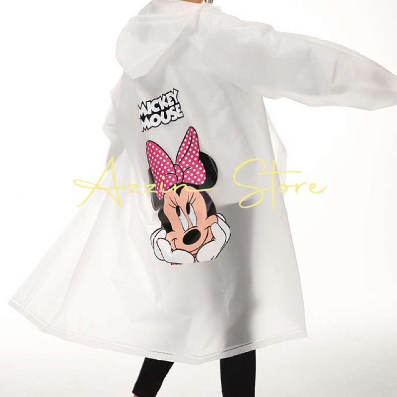 Áo Mưa Chuột Mickey Minnie Mouse Hoạt Hình Disney Dễ Thương Măng Tô Chất Liệu Nhựa PVC Màu Trắng Trong Và Màu Đen Đi Mưa