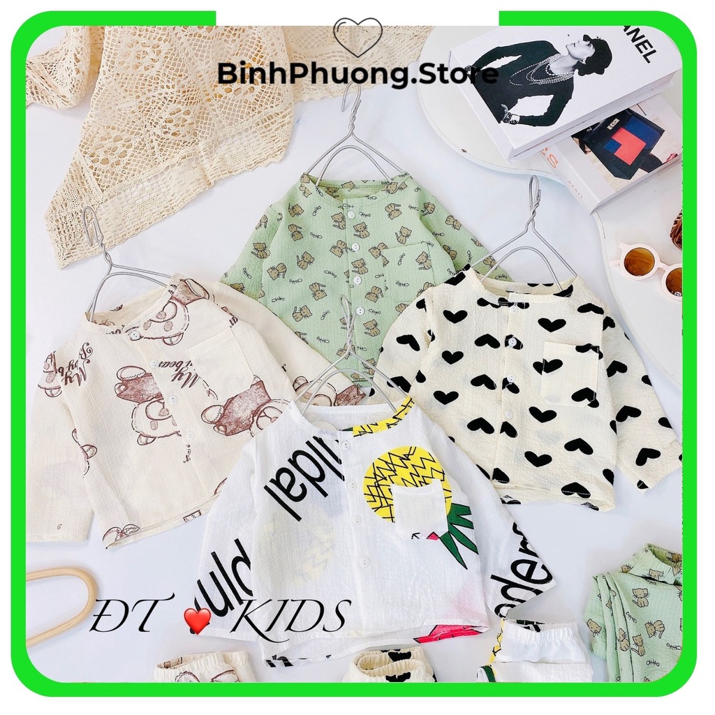 Pijama Cho Bé Trai Gái, Bộ Pijama Pizama Cho Bé Trai Gái Đũi Nhăn Nhiều Họa Tiết Minky Mom Binhphuong.store