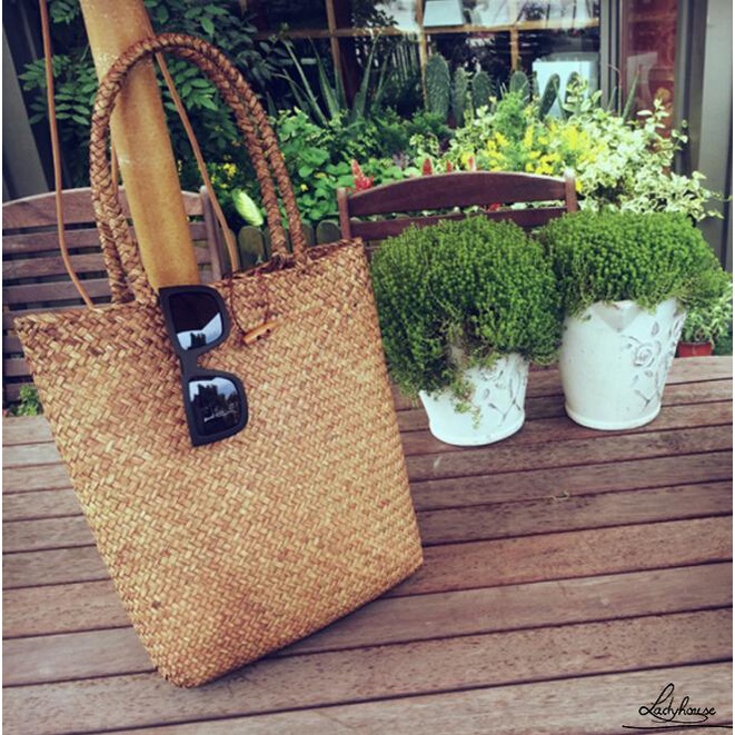 Túi Xách Sức Chứa Lớn Bằng Rơm Dệt Thời Trang Đi Biển Cho Nữ