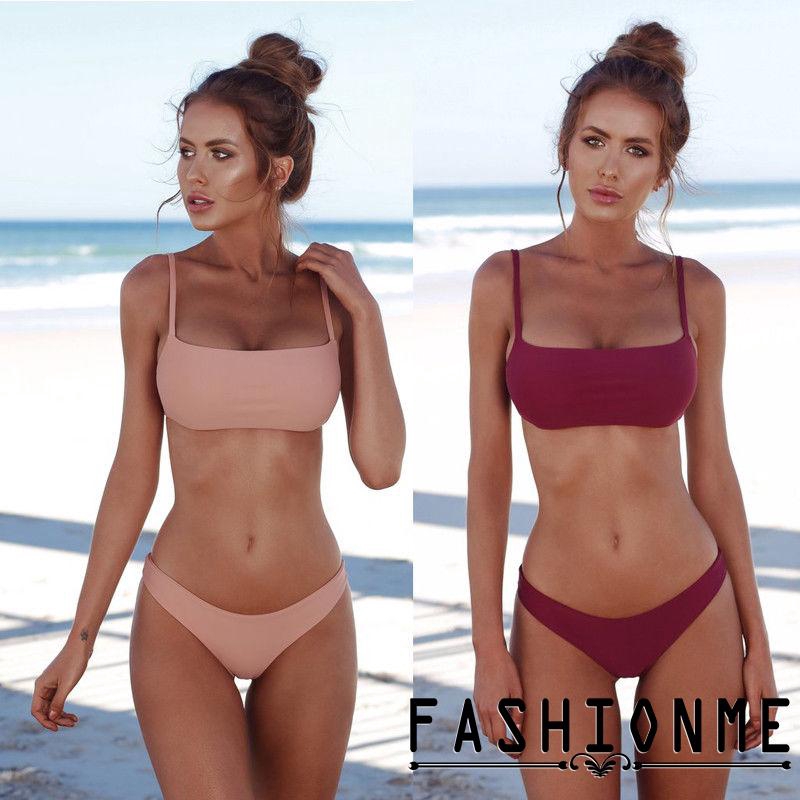 Bộ đồ tắm 2 mảnh có push-up màu trơn đơn giản kiểu dáng thời trang cho nữ | BigBuy360 - bigbuy360.vn