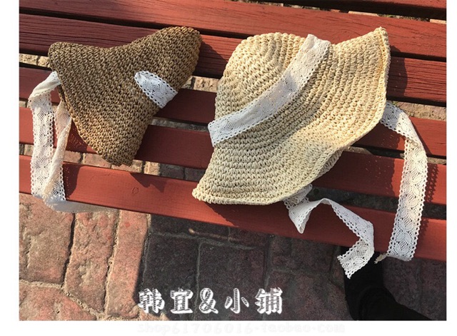 Mũ cói đi biển mẫu dây buộc