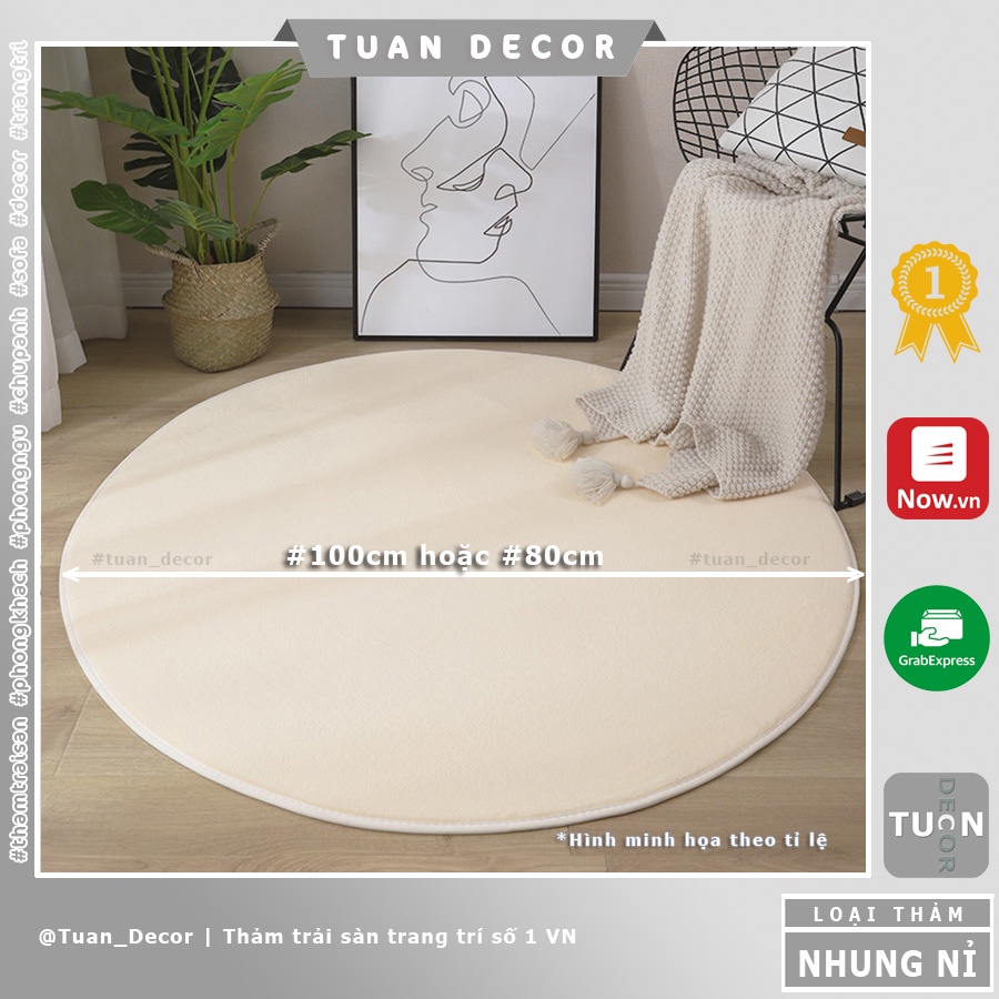 Thảm tròn trải sàn trang trí phòng khách Nhung Nỉ cao cấp size 80cm | 1m giá rẻ