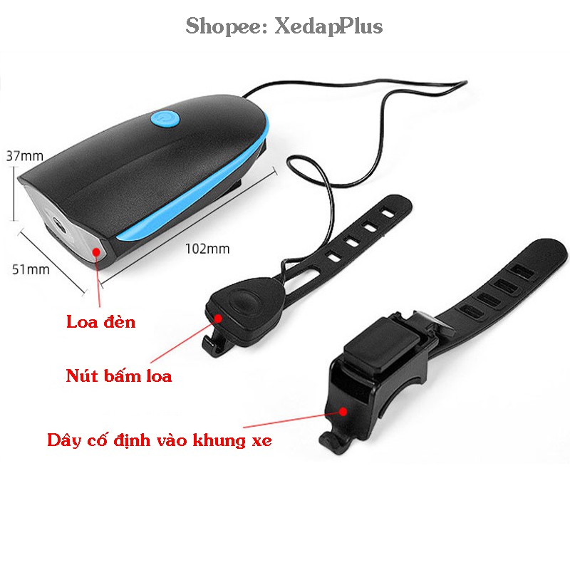 Đèn pin xe đạp thể thao siêu sáng có còi chống nước - Cao cấp, cổng sạc Usb, full hộp đầy đủ- D13
