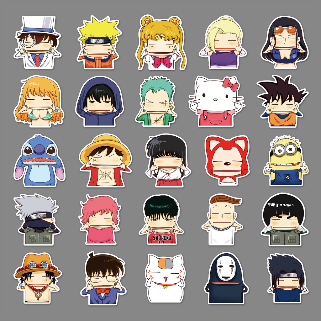 Combo 30 Sticker Chống Nước Decal Dán Điện Thoại Laptop Mũ Bảo Hiểm Vali Guitar Bình Nước Sổ Tay [Khuôn Mặt Hoạt Hình]