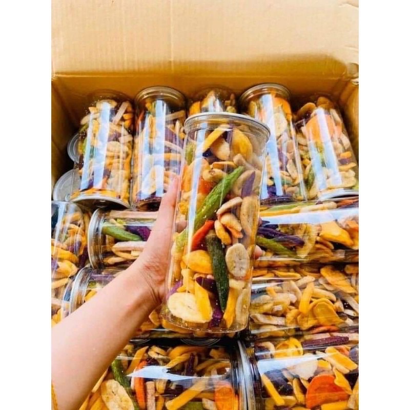 Trái Cây Thập Cẩm Sấy Giòn hủ 300gr / Hủ 500gr - Top Shop Food Đồ Ăn Vặt