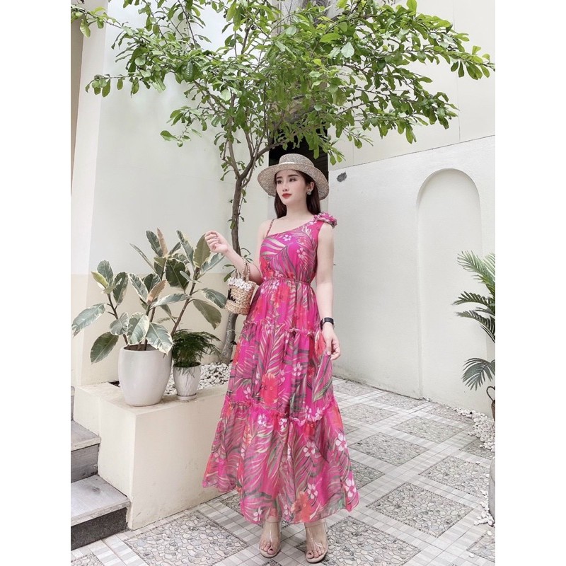 Đầm Cổ Yếm, Váy Maxi Lệch Vai V92, Chất Voan Mềm Mướt, Mầu Đỏ, Xanh, Vàng, Cho Dáng Dài Miên Man, Những Shot Ảnh Để Đời