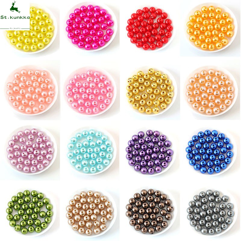 Set 100 Hạt Ngọc Trai Giả Bằng Nhựa ABS Xỏ Lỗ 3-12mm Dùng Làm Trang Sức DIY